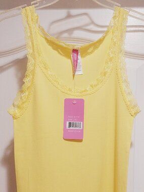 Yellow Ribbed Knit Lace Camisole Sz L